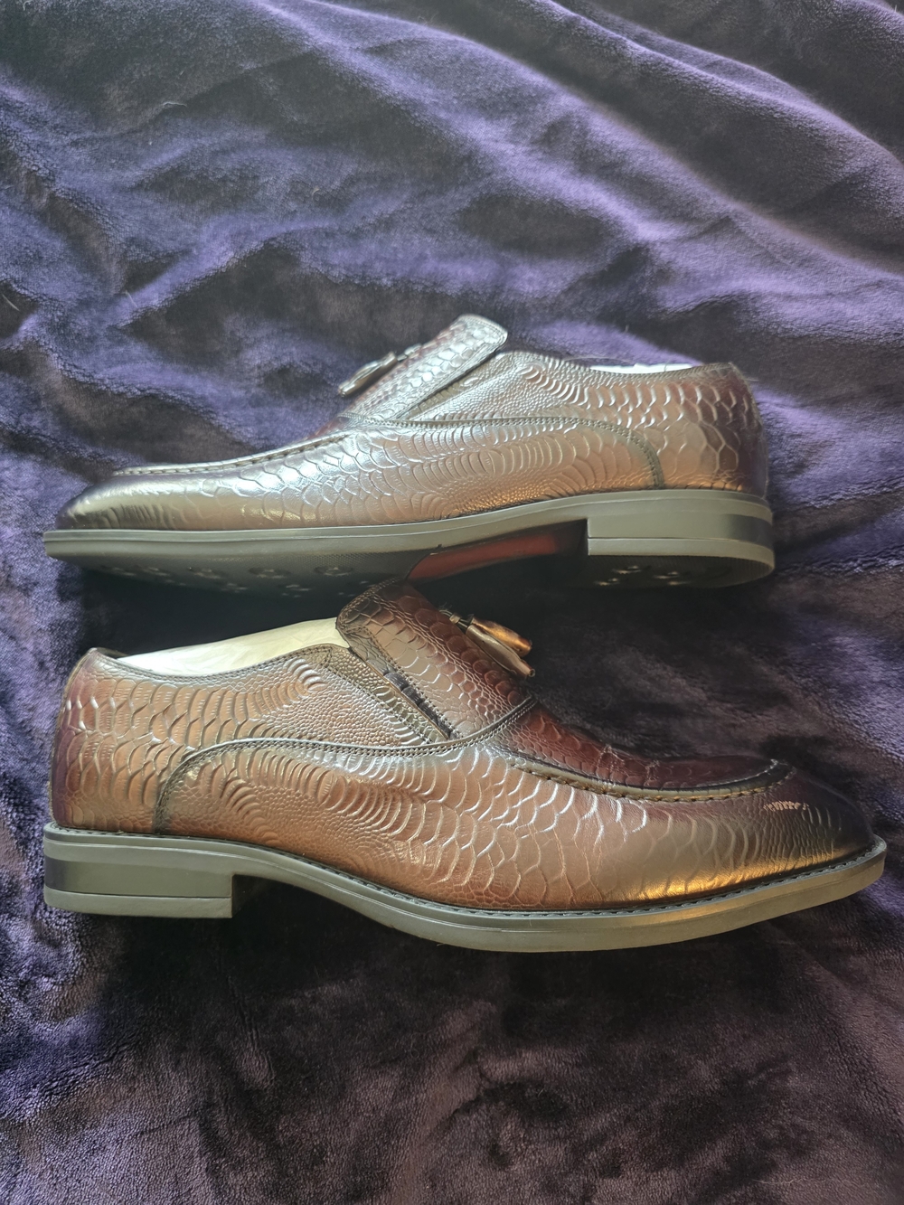 Giovanni Valentino Brown Crocodile Embossed Loafers Size 11 - Picture 3 of 4